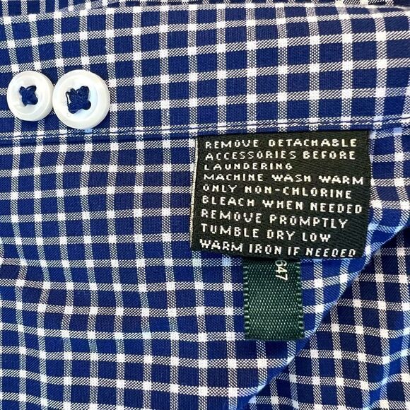 Ralph Lauren Navy Blue plaid Classic Fit Non-Iron Button Down Shirt Size 16.5 - Picture 5 of 6